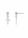 Brinco zircônia cristal 3mm pingente cruz 11mm