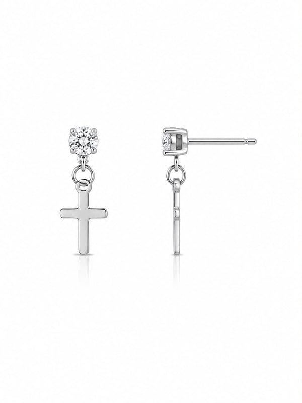 Brinco zircônia cristal 3mm pingente cruz 11mm