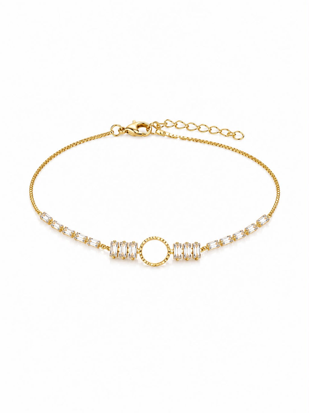 Pulseira baguetes com oval diamantado 