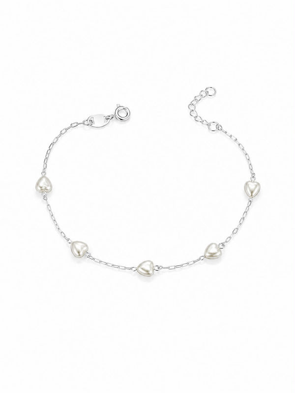 Pulseira entremeio pérolas coração 6mm