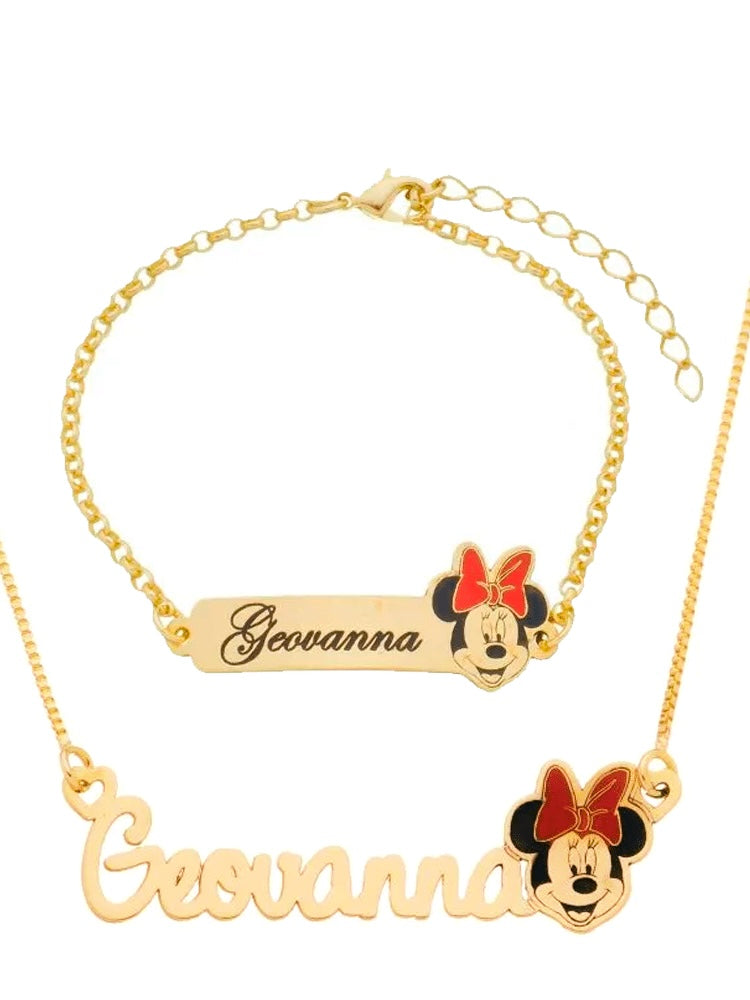 Colar e pulseira infantil com 1 nome personalizado