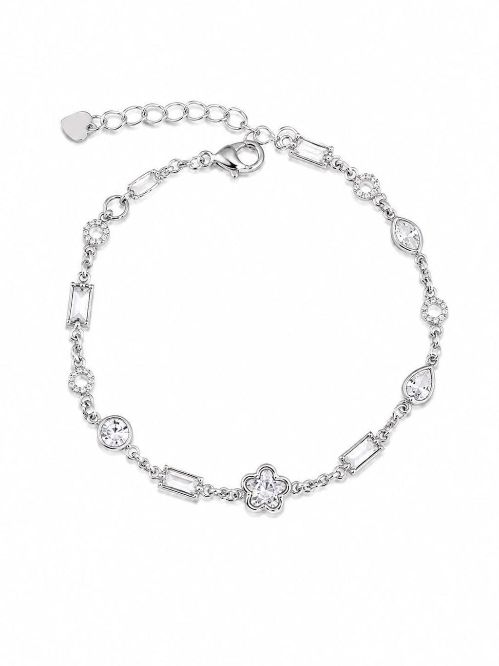 Pulseira flor coração e cristal