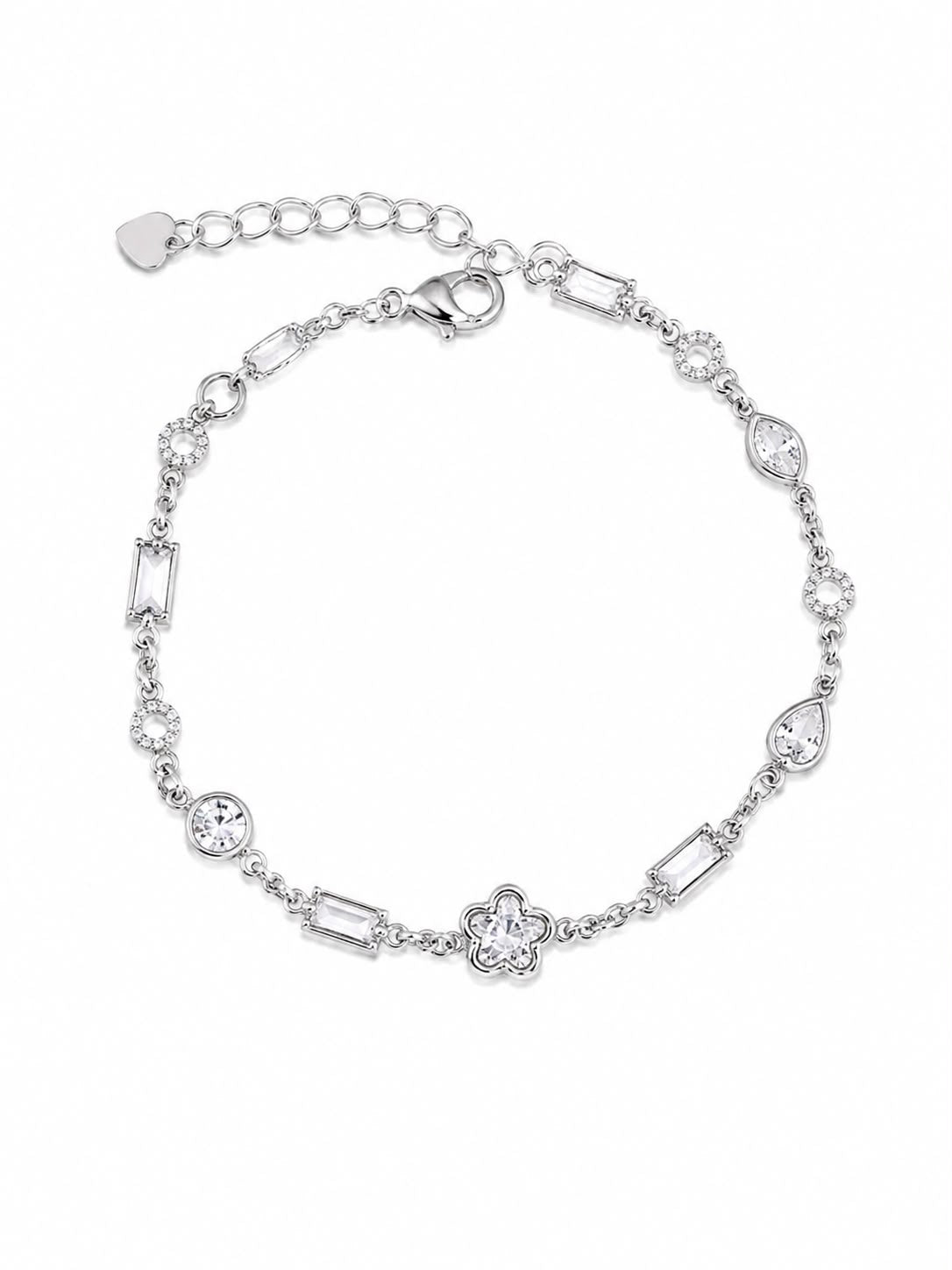 Pulseira flor coração e cristal