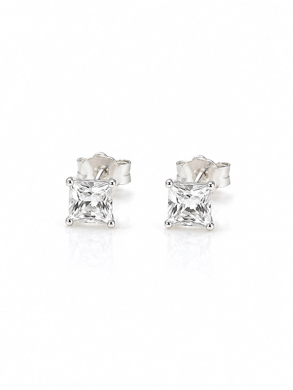 Brinco quadrado cristal branco 6mm