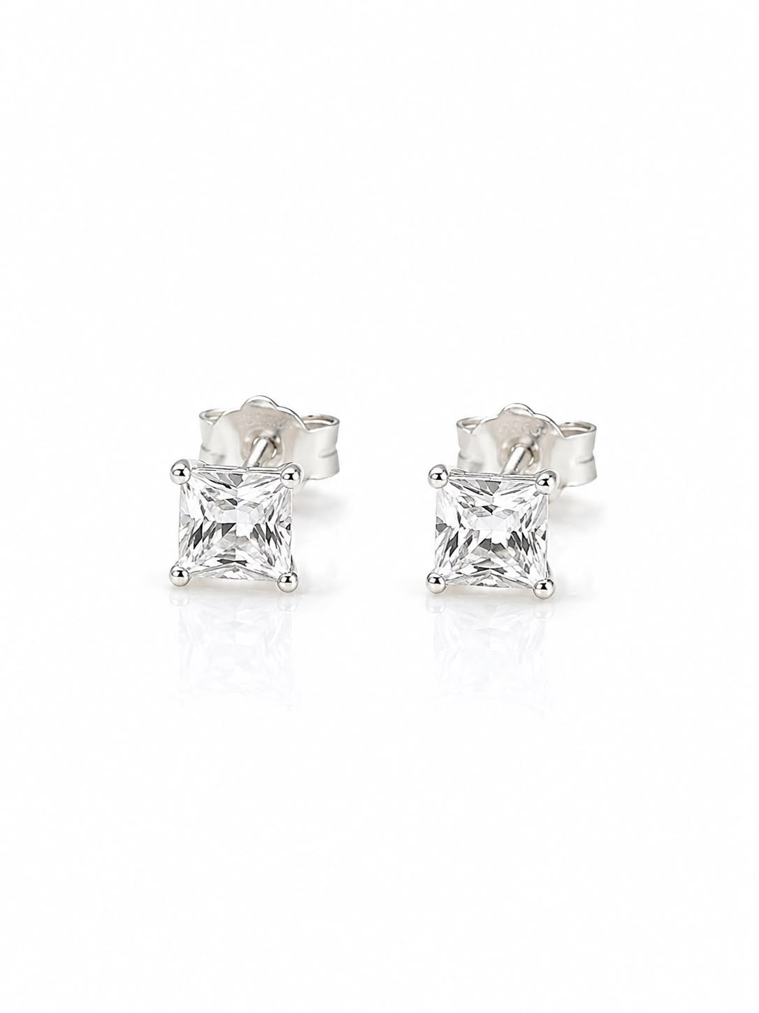 Brinco quadrado cristal branco 6mm