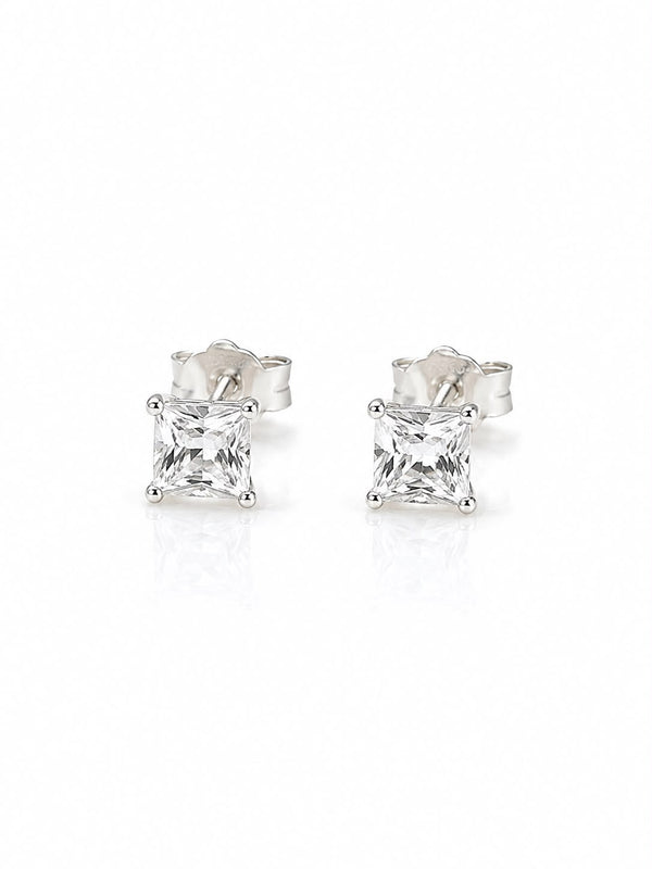Brinco quadrado cristal branco 6mm