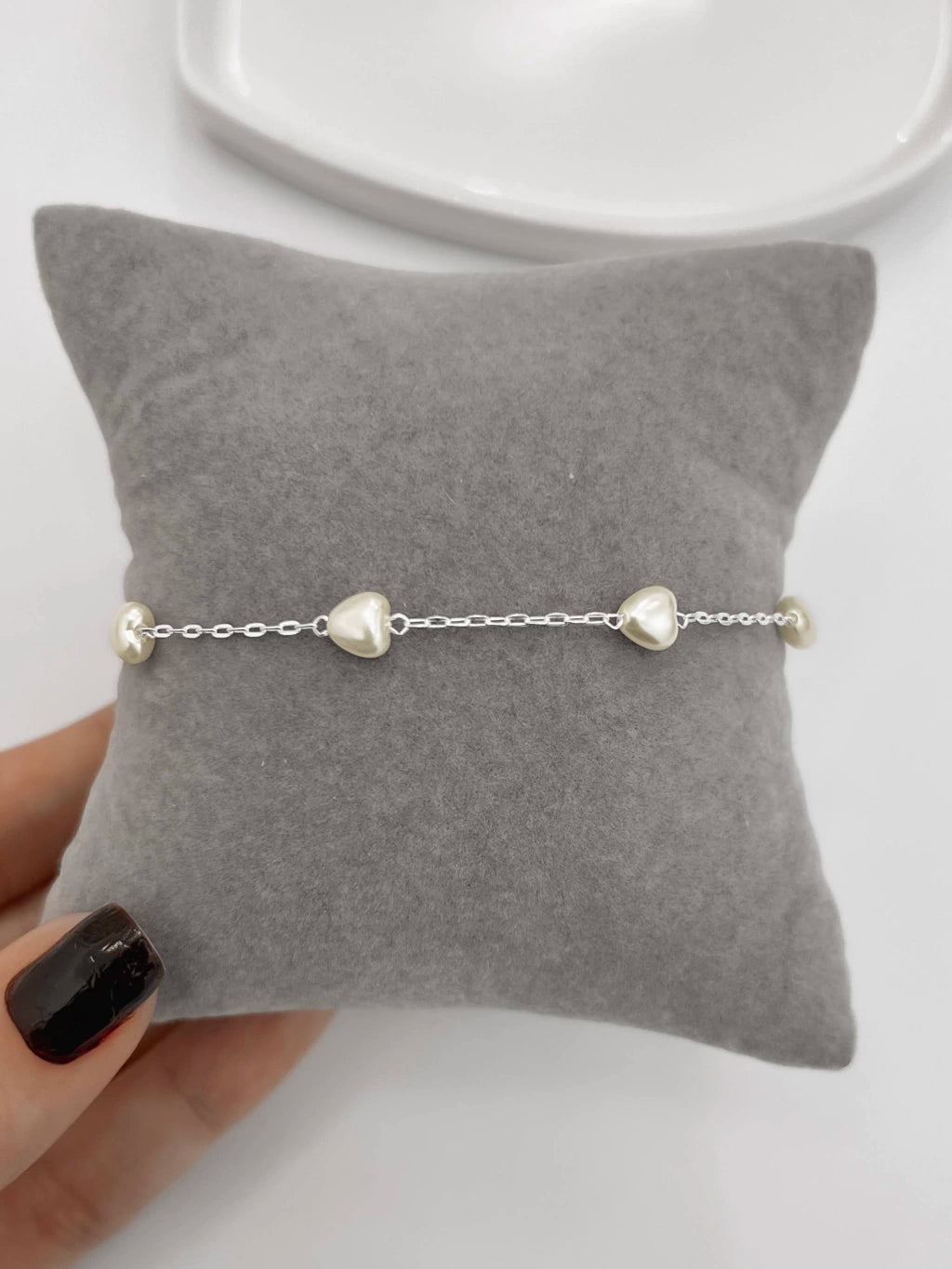 Pulseira entremeio pérolas coração 6mm